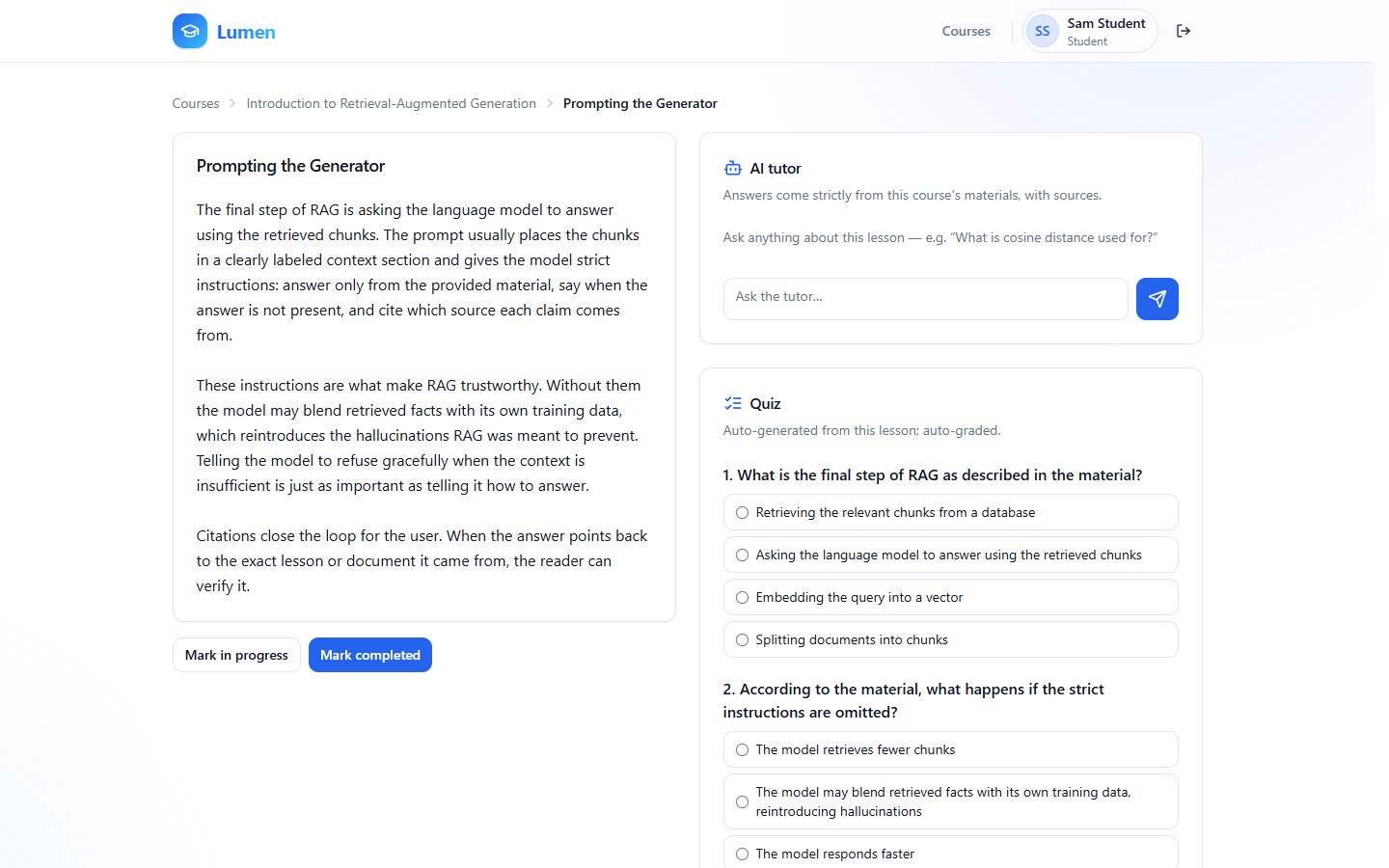 Lumen — lesson with AI tutor
